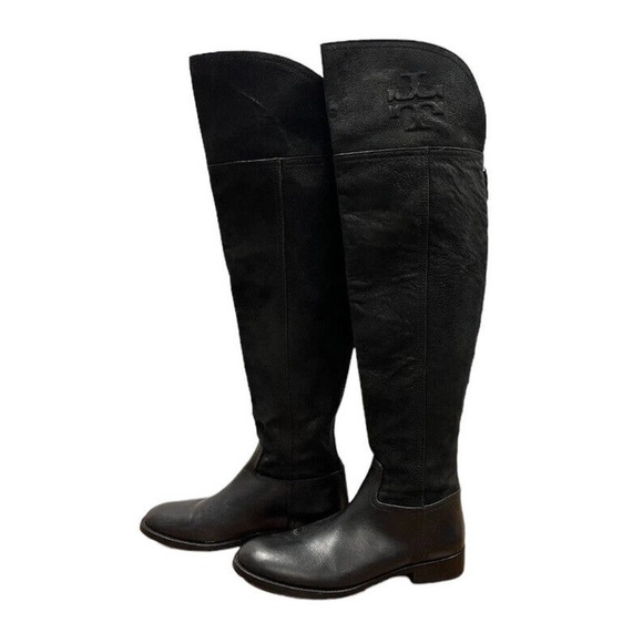TORY Burch Black Simone Tall Over The Knee Riding Boot Leather EUC Sz 6 - Picture 4 of 12